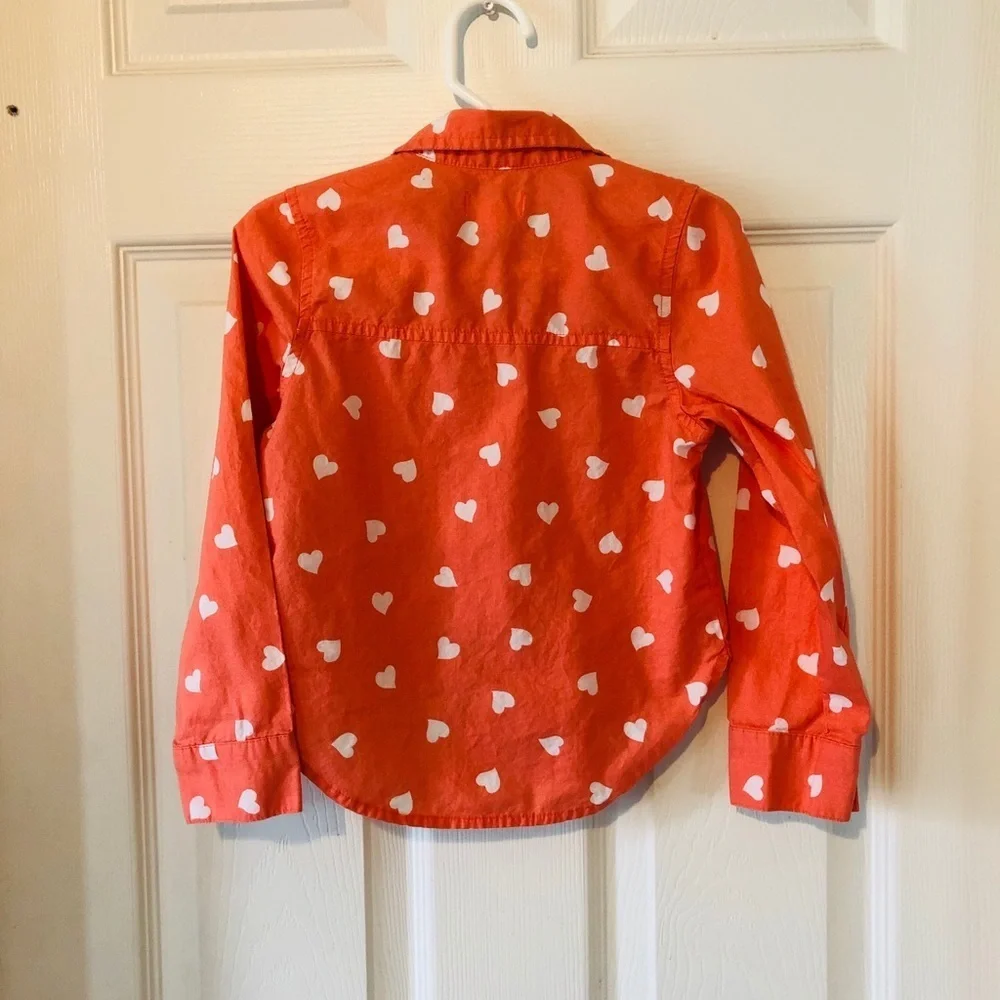THE CHILDREN PLACE orange heart print tie front collar long sleeve shirt size 4